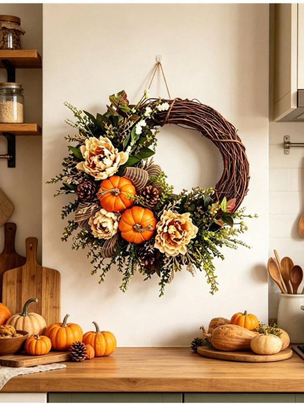 Fall Pumpkin Eucalyptus Wreath Autumn Harvest Front Door Thanksgiving Decor